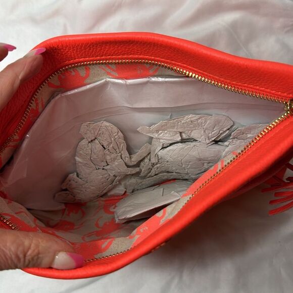 India Hicks Carmen Leather Clutch In Flamingo. - Picture 7 of 13